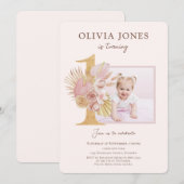 Photo de Pink Florals 1ère invitation anniversaire (Devant / Derrière)