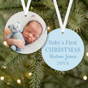 Photo de premier Noël de bébé garçon bleu élégant