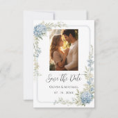 Photo de save the date d'hydrangee bleue élégante (Devant)