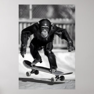Photo de singe drôle en skateboard AI Décoration m