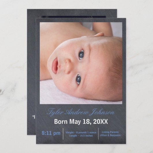 Photo de tableau noir - Faire-part de naissance (Devant / Derrière)