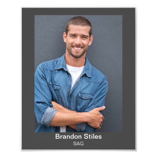 Photo de tête pour acteurs 8x10 avec double texte (Devant)