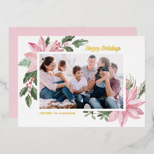 Photo de vacances joyeuses avec des poinsettias ro