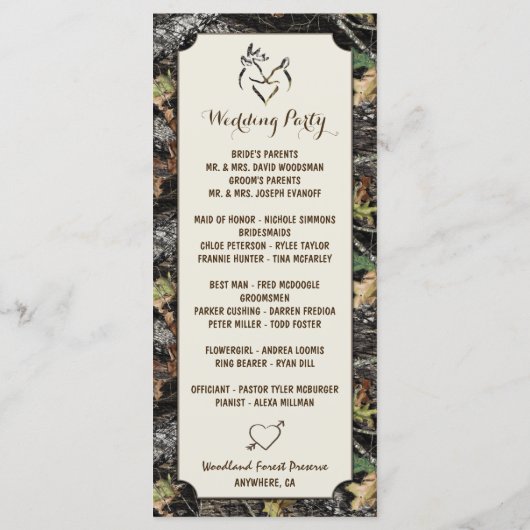 Photo Deer Hearts Chasse Camo Wedding Programmes (Dos)