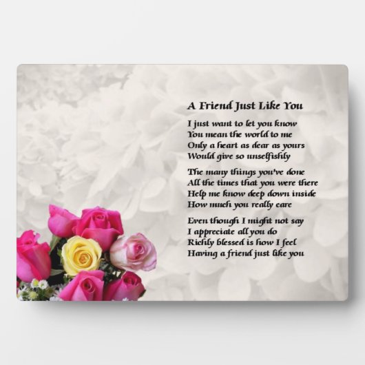 Photo Design rose - Poème d'ami - plaque (Devant)