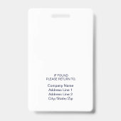 Photo d'identité de l'employé Badge | Navy Blanc (Arrière)