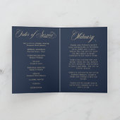 Photo Elegant Blue Gold Funeral Keepsake Program Kaart (Binnen)