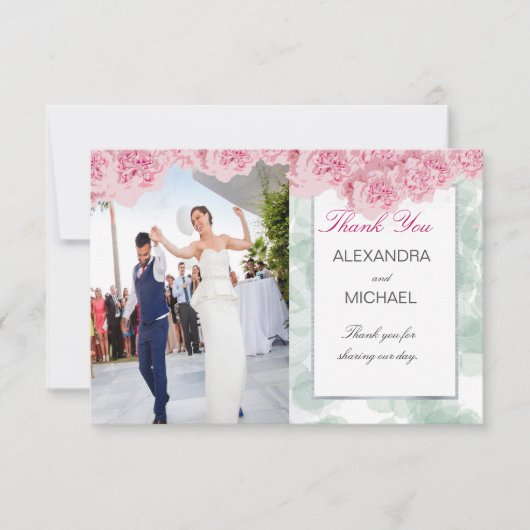 Photo Elegant Mariage rose Merci carte postale (Devant)