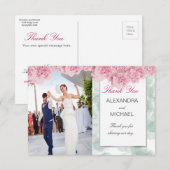 Photo Elegant Mariage rose Merci carte postale (Devant / Derrière)