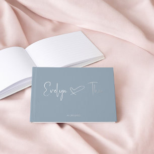 Photo Élégant Script Heart Blue Mariage Livre d'in