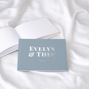 Photo Elegant Simple Blue Mariage Livre d'invité