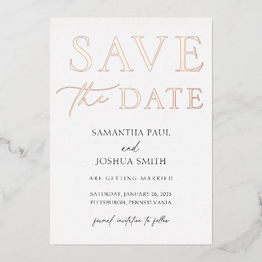 Photo élégante Enregistrer la date Foil Invitation (Recto)