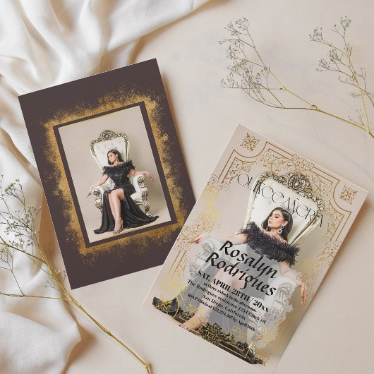Photo Elégante Moderne Quinceanera Gold Invitation