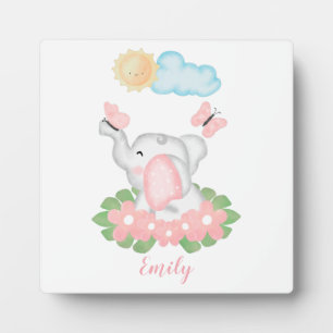 Photo Eléphant mignon bébé avec fleurs roses Plaque
