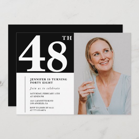 Photo en noir et blanc Invitations à 48e anniversa (Devant / Derrière)