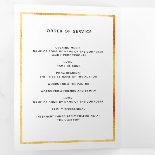 Photo en or blanc élégant tri-pli programme funéra (Intérieur en premier)