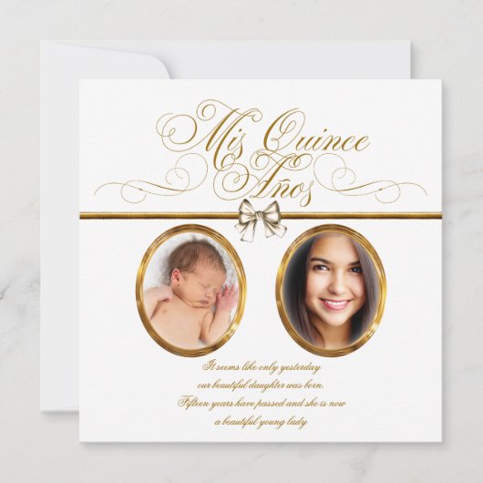 Photo en or blanc Quinceanera Invitations (Devant)