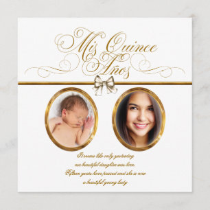 Photo en or blanc Quinceanera Invitations