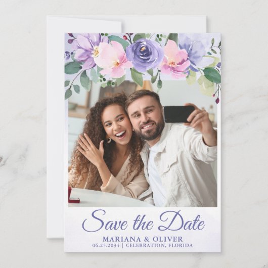 Photo Enregistrer la carte Date Moderne rose flora (Devant)