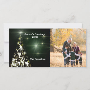 Photo et étoiles sur l'arbre de Noël dans la carte