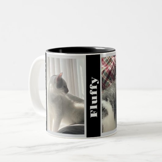 Photo et nom Mug noir et blanc pour animaux de com (Devant gauche)