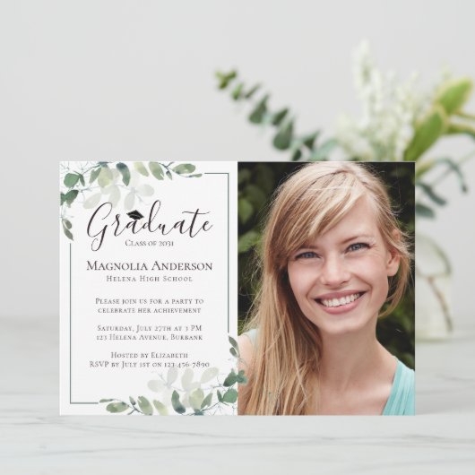 Photo Eucalyptus Graduation Party Invitation (Debout devant)