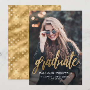 Photo Faire-part de graduation Gold Script tendanc