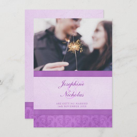 Photo faire-part de mariage violet style Fleur De (Devant / Derrière)
