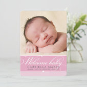 PHOTO FAIRE-PART DE NAISSANCE bébé joli script ros (Debout devant)