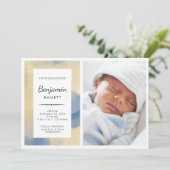 Photo faire-part de naissance bleu aquarelle (Debout devant)