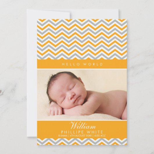 PHOTO FAIRE-PART DE NAISSANCE : chevron orange dou (Devant)