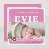 PHOTO FAIRE-PART DE NAISSANCE coeur tache rose bot (Devant / Derrière)