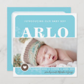 PHOTO FAIRE-PART DE NAISSANCE point cardiaque bleu (Devant / Derrière)