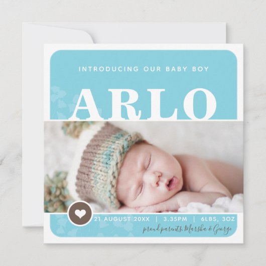 PHOTO FAIRE-PART DE NAISSANCE point cardiaque bleu (Devant)