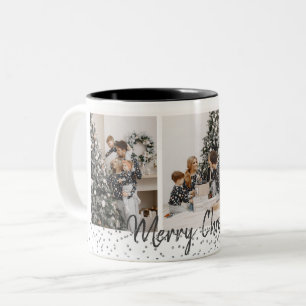 Photo famille Noël Argent confetti mug