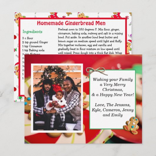 Photo famille + Recette Carte de Noël (Devant / Derrière)