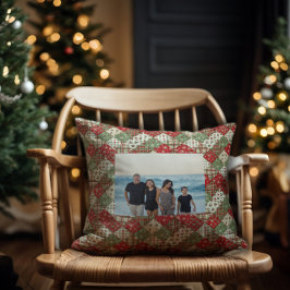 Photo family Christmas patchwork Green Red  Kussen