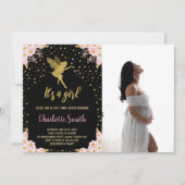 Photo Fée noire Floral Baby Shower Invitations (Devant)