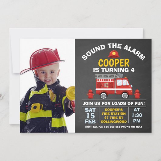 Photo Fire Engine Et Hydrant Invitation Anniversai (Devant)