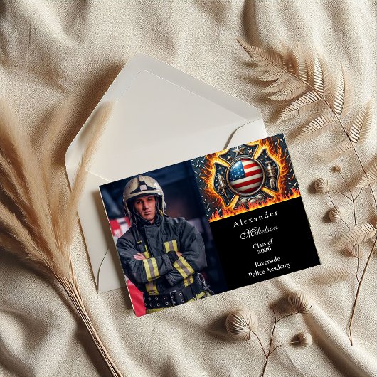 Photo Firefighter Themed Senior Graduation Aankondiging