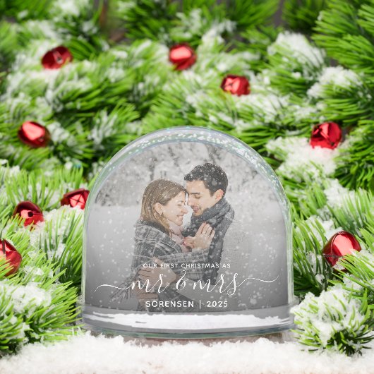 Photo First Christmas Married White Script (Noël)