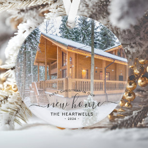 Photo First Christmas New Home Gris Script 2024