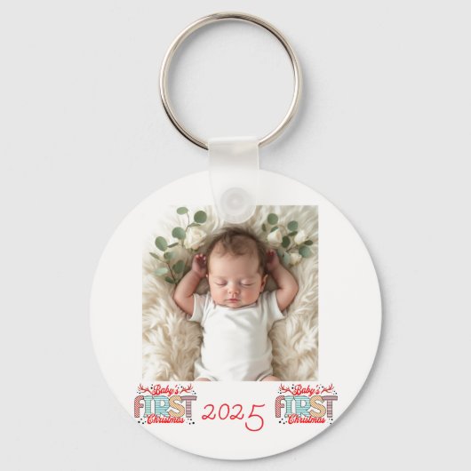 Photo First Christmas Red Personalize Sleutelhanger (Voorkant)