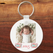 Photo First Christmas Red Personalize Sleutelhanger (Voorkant)
