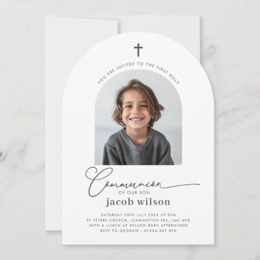Photo First Communion Boy Arch Invitation (Devant)