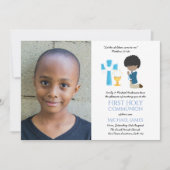 PHOTO First Holy Communion Invitations Black BOY (Devant)