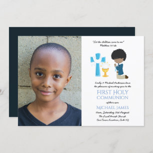 PHOTO First Holy Communion Invitations Black BOY