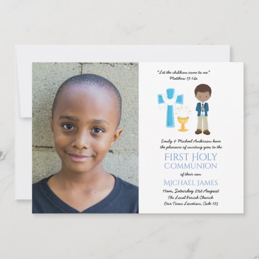 PHOTO First Holy Communion Invitations Ethnic BOY (Devant)