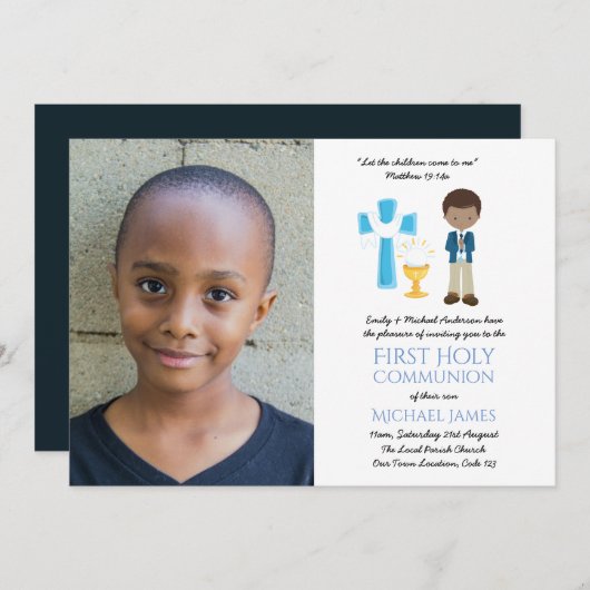 PHOTO First Holy Communion Invitations Ethnic BOY (Devant / Derrière)