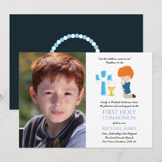 PHOTO First Holy Communion Invitations GARY RED HA (Devant / Derrière)